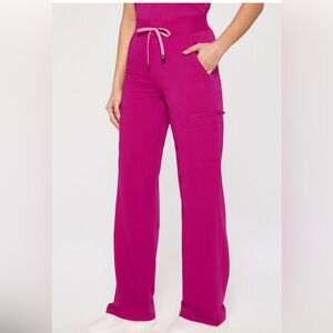 Fabletics Wide Leg Scrub Pant In Pink Hibiscus Small Petite euc